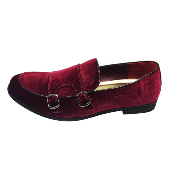 Cosidram Mens Red Velvet Double Monk Strap Loafers dress Shoes Size 8 - Picture 8 of 12